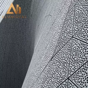 Aluminum external cladding pattern cut surface panel