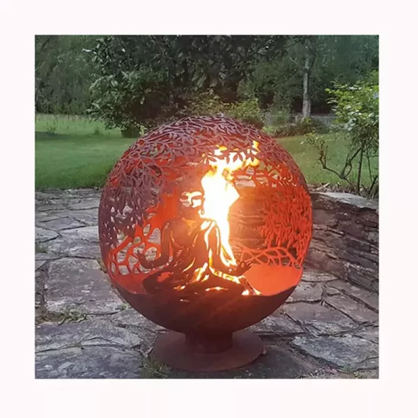 corten steel fire pit bowl with ball shape