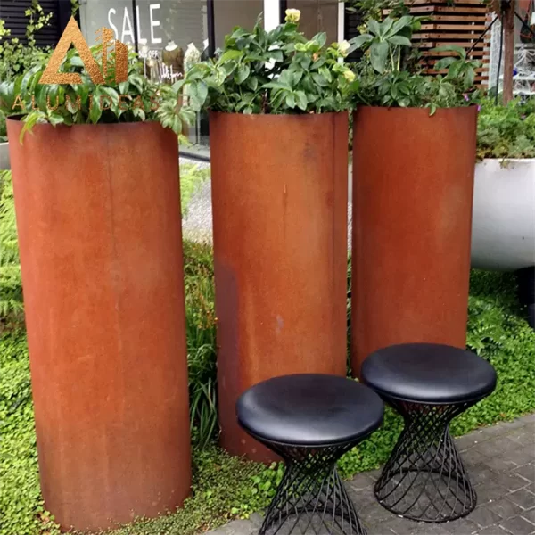 corten steel round planter