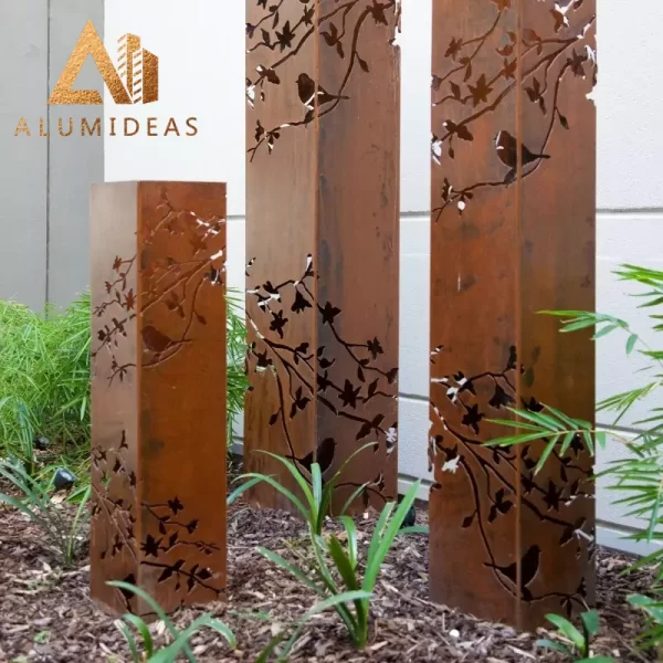 Customized external corten steel fence posts