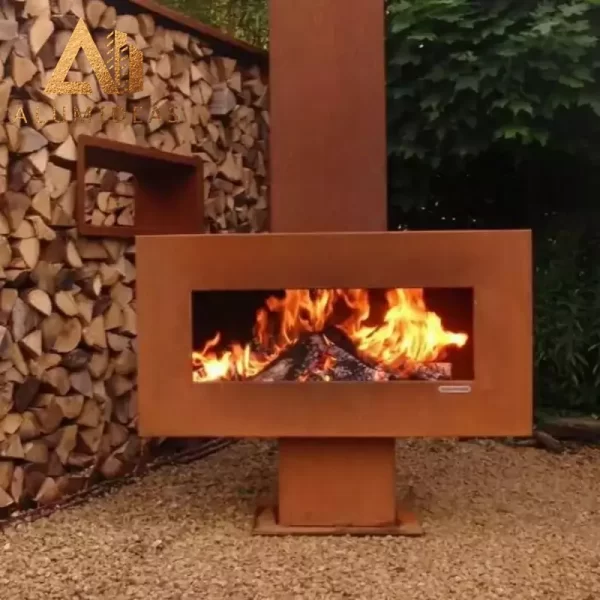 corten steel fireplace