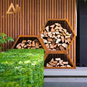 tempat kayu bakar baja corten