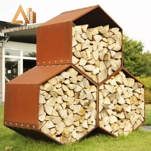 corten steel firewood rack