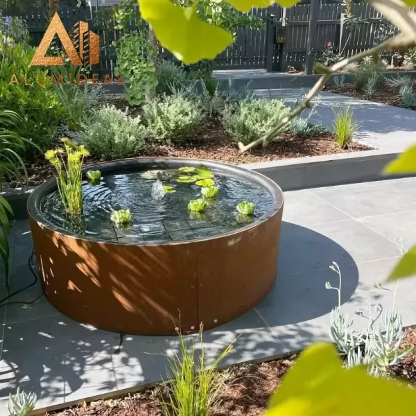 round corten steel water feature