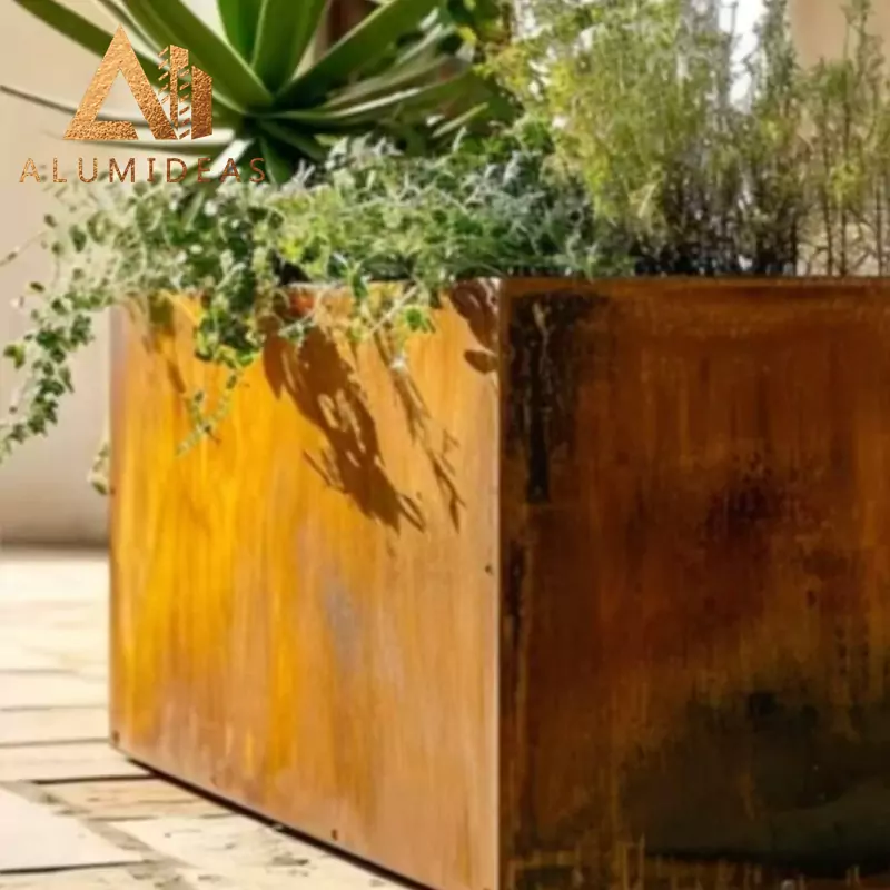 Jardinera cubo de acero corten