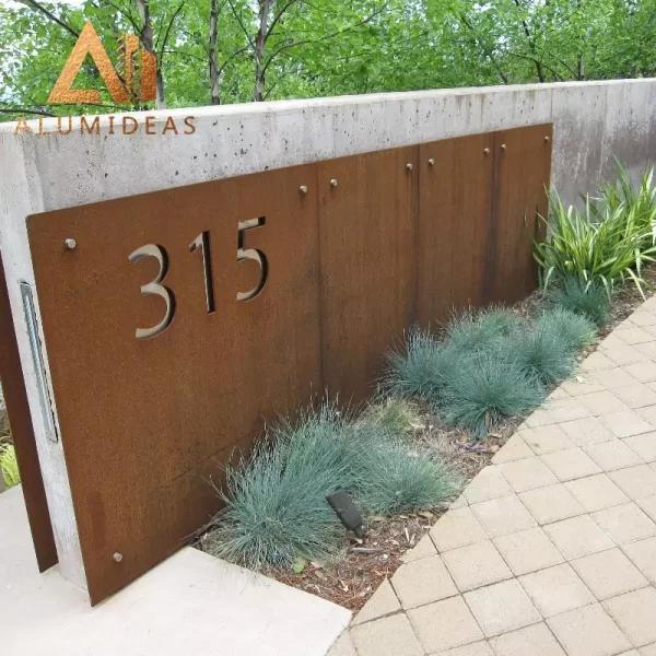 corten steel address sign