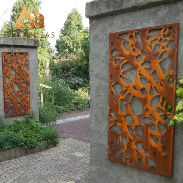 Corten steel rusted metal garden screens