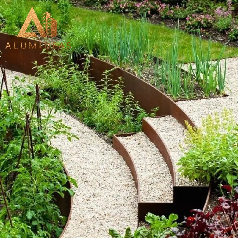 Decorative corten steel edging for landscaping