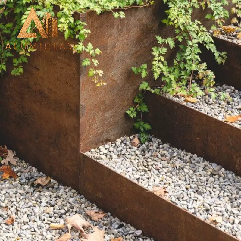 Outdoor garden edging rusted steel