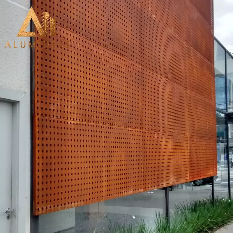 Perforated corten steel panels