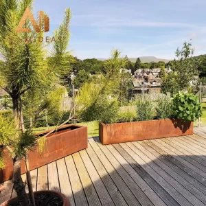 Rusted metal planter boxes