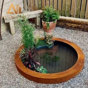 corten steel bowl water feature