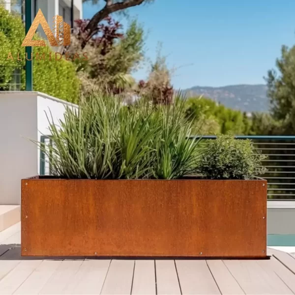 Custom large rectangular corten steel planters